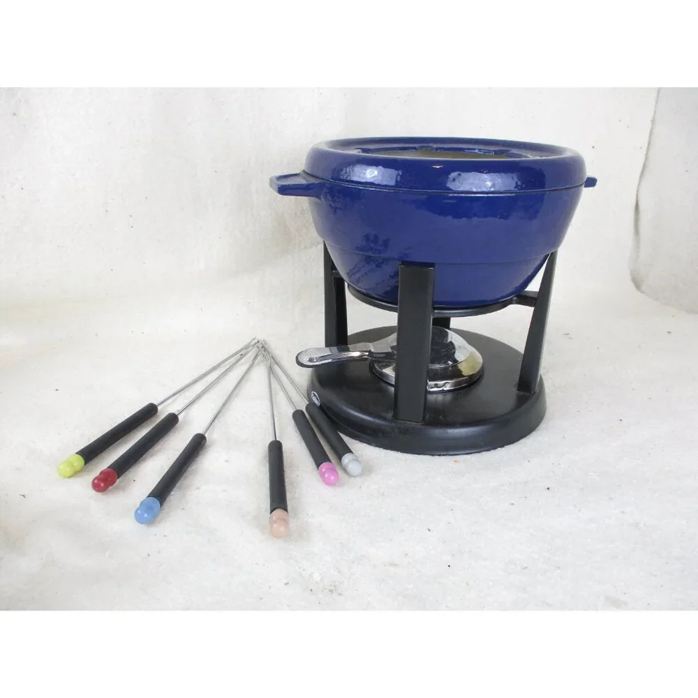 Trudeau cast iron blue Fondue pot Sauce Chafing vintage,‎ Kitchenware